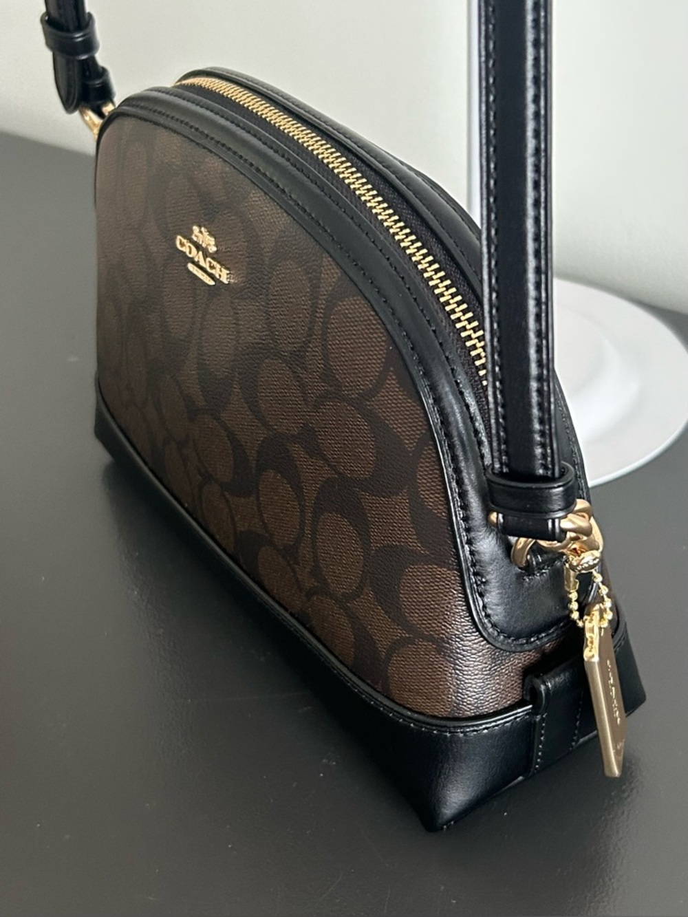 Coach Signature Crossbody Brown Black Leather Trim Gold Hardware shoulder bag - Picture 5 of 14